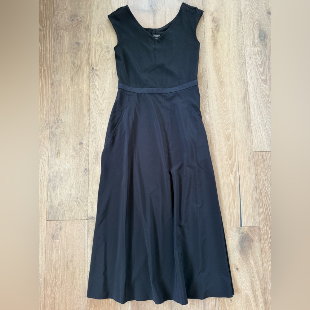 Athleta Black Fit and Flare Cutout Midi Dress
